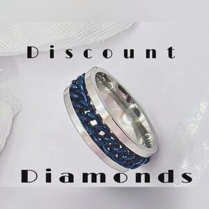 SPINNER  Titanium Polished Silver Ring - Blue Chain